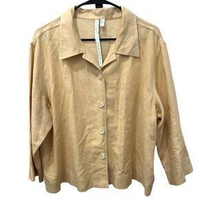 Debra Deroo Beige Button-Up Womens Linen Blouse Jacket Size 22
